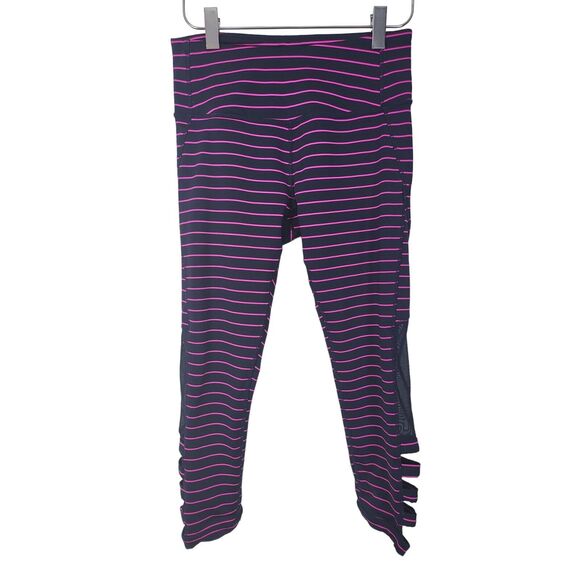 MONDETTA Pants - Mondetta Workout Legging Capri XS Womens Blue Pink Striped Mesh Side Cut Out